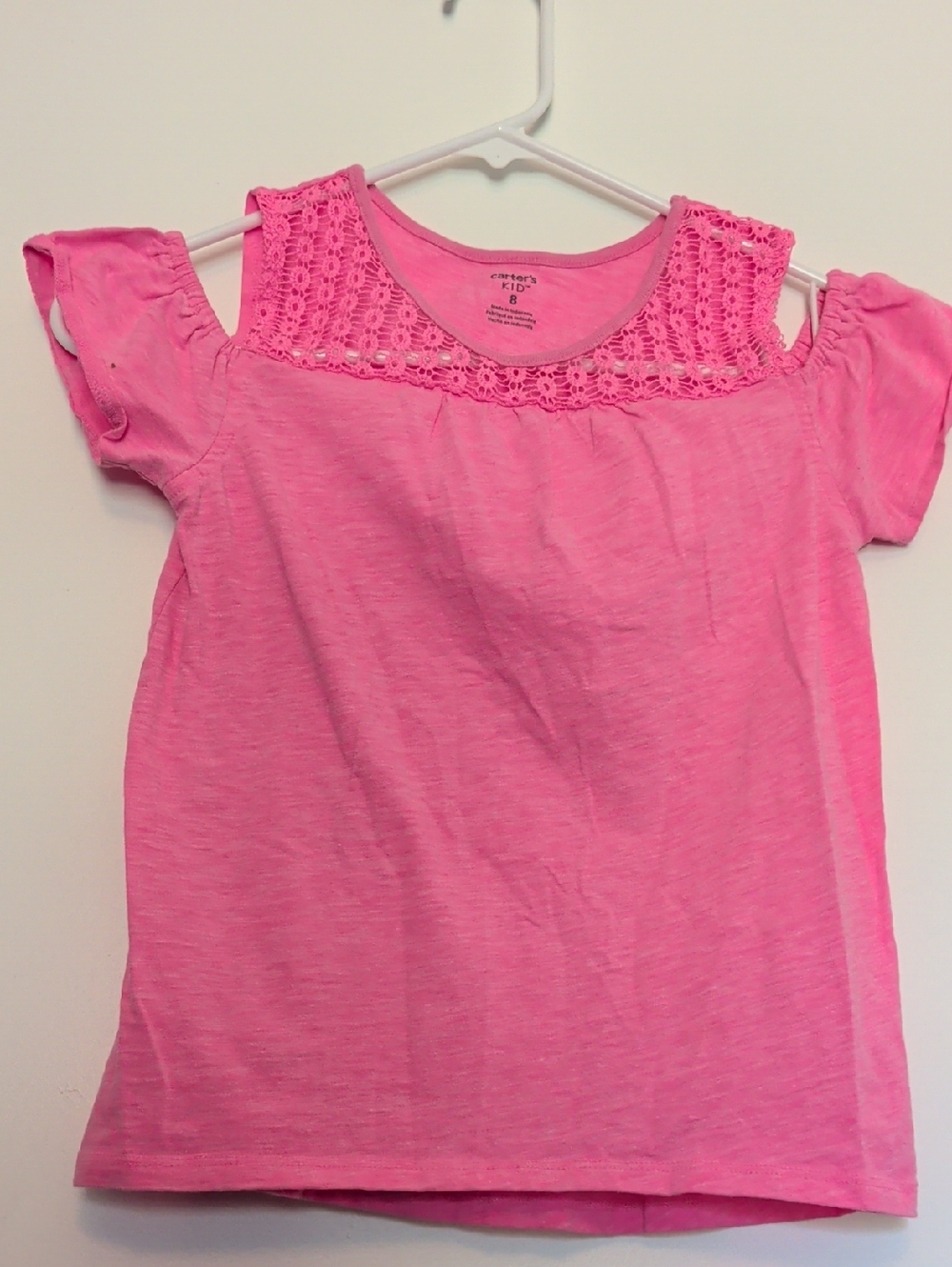 Carter's Bright Pink Cold-Shoulder Crochet Yoke Tee